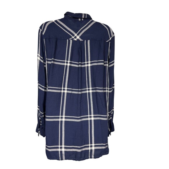 Old Navy Women's L The Classic Shirt Navy Blue Plaid Viscose Blouse Top - Picture 9 of 16